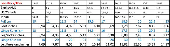 Japanese Socks Size Chart